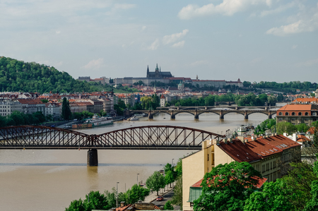 River Vltava with bridges in Prague, Czech Republicの写真素材