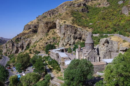 The top view on the medieval Geghard monastery complex, Armeniaの写真素材