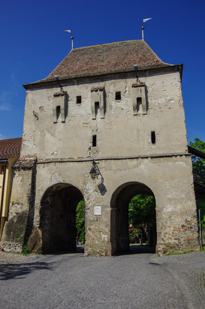 Furrier's tower (Turnul Cojocarilor) part of Sighisoara fortress entrance from Transylvania, Romaniaのeditorial素材