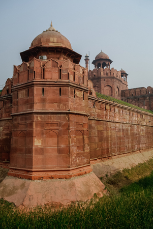 Walls and tower of Red Fort (Lal Qila) Delhi -  Delhi, Indiaのeditorial素材