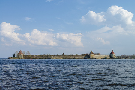 Panorama of fortress "Oreshek" in island in Neva river near Shlisselburg town, Leningrad region, Russia. The fortress is under protection of UNESCO.のeditorial素材