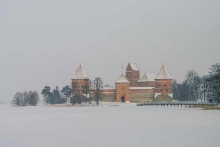 Medieval castle in Trakai, winter landscape, Vilnius County, Lithuaniaのeditorial素材