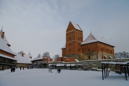 Trakai, Lithuania - January 4, 2011: Medieval castle in Trakai, winter landscape, Vilnius County.のeditorial素材