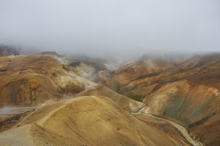 Kerlingarfjoll or The Ogress' Mountains, a volcanic mountain range situated in the highlands of Iceland. Steam from inside the earthの写真素材