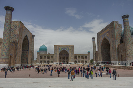 Samarkand, Uzbekistan - April 26, 2015: People in The Registan square.のeditorial素材