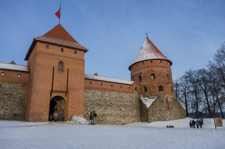 Trakai,  Lithuania- January 3, 2016: Medieval castle in Trakai, winter landscape, Vilnius County, Lithuaniaのeditorial素材