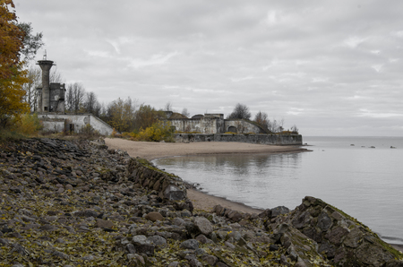 View on  fort "Reef", fortifications of Kronstadt, and gulf of Finland. Russiaの写真素材