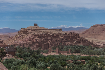 Panorama of Kasbah Ait Ben Haddou in the Atlas Mountains of Morocco. Medieval fortification city, UNESCO World Heritage Site.のeditorial素材