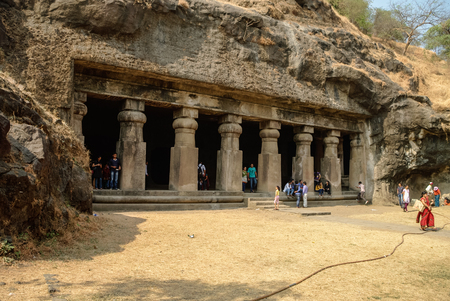 Mumbai, India - January 1, 2012: Unesco. Hindu Temple, Elephanta Island caves, near Mumbai, Bombay, Maharashtra state, Indiaのeditorial素材