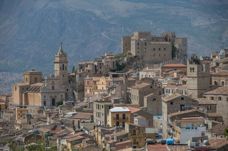 Caccamo, Sicily. Medieval italian city with the Norman Castle in Sicily mountains, Italy.の写真素材