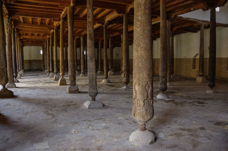 Khiva, Uzbekistan, April 30, 2015:  Interior of the Juma Mosque.のeditorial素材