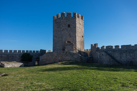 Tower of medieval castle of Platamonas. It is a Crusader castle in northern Greece and is located southeast of Mount Olympus. Pieria - Greeceのeditorial素材