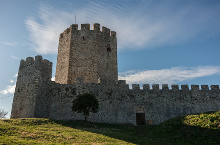 Tower of medieval castle of Platamonas. It is a Crusader castle in northern Greece and is located southeast of Mount Olympus. Pieria - Greeceのeditorial素材