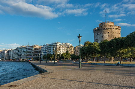 Thessaloniki, Grecee -January 3,2018: The white tower at Thessaloniki city embankmentのeditorial素材