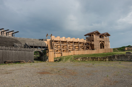 Reconstruction of Roman amphitheater in the Roman city of Viminacium in Kostolac, Serbia.