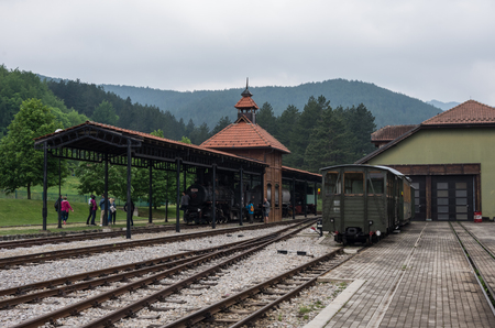 Sargan Vitasi, Serbia - May 6, 2018: Old steam trains in Sargan Vitasi station. From here start the so calledのeditorial素材