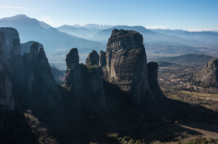 Landscape with rock formations in Meteora monastery area, Greece.の写真素材