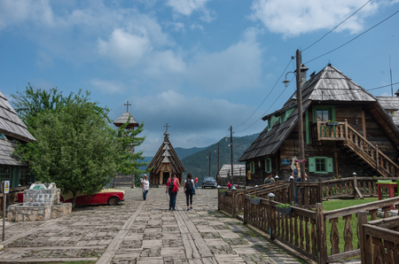 Mokra Gora, Serbia - May 6, 2018: Drvengrad (Mecavnik/Kustendorf) Eco village built by Emir Kusturica in Mokra Gora of in Western Serbiaのeditorial素材