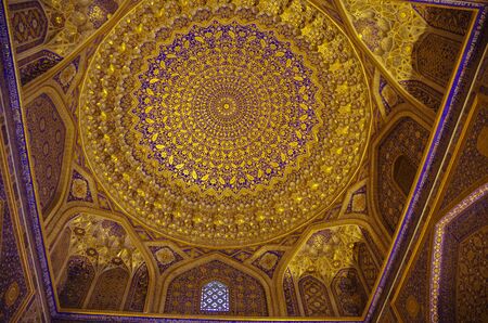 Samarkand, Uzbekistan - April 26, 2015:  Interior of Tilya Kori Mosque and Madrasah located in Registan Square, in Samarkand, Uzbekistan.のeditorial素材