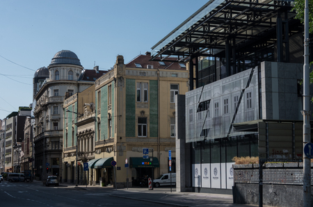 Belgrade, Serbia - May 1, 2018: Street in the center of Belgrade city at sunny spring day.のeditorial素材