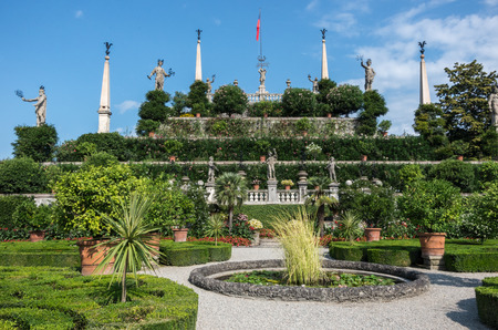 Stresa,Lake Maggiore,Italy-August 30,2018 : Isola Bella sculptures in the garden of the Borromeo palace, Lombardy, Italy, Lago Maggioreのeditorial素材