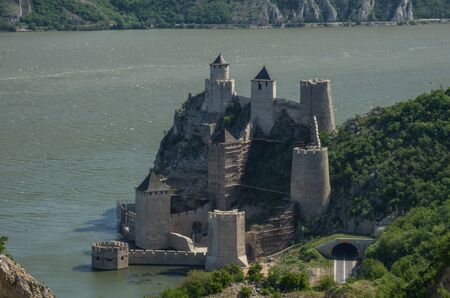 Golubac fortress / castle, built in the 14th century, on the banks of the Danube river in Serbiaのeditorial素材