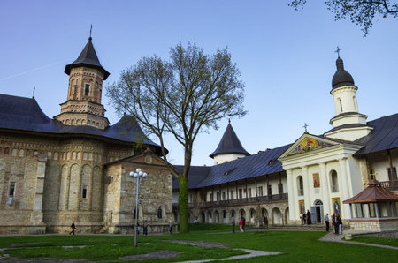 Neamt, Romania - April 30, 2014: Medieval stone church in  Neamt monastery, Northeast Romania