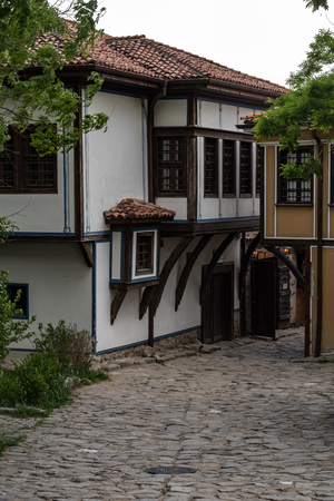Plovdiv, Bulgaria - May 6, 2019:  View of a narrow street in  historical part of  Plovdiv Old Town. Typical medieval colorful buildings. Bulgariaのeditorial素材