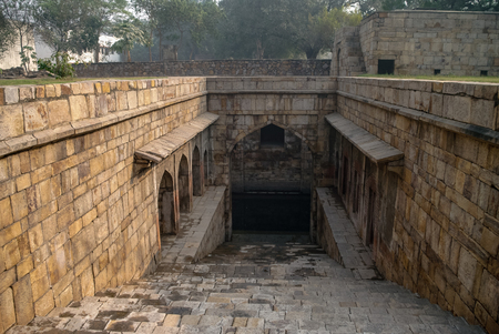 A "Baoli" or Stepped Well at "Purana Qila" or Old Fort Delhi Indiaのeditorial素材