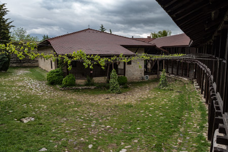 In courtyard of The Medieval Orthodox Monastery of Rozhen, near Melnik, Bulgaria