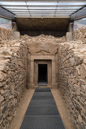 Kazanlak, Bulgaria - May 7, 2019:  Thracian tomb Griffins - entrance to the tomb.のeditorial素材