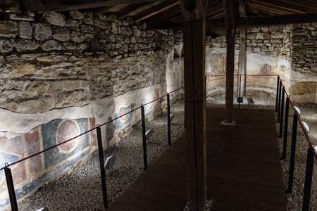 Veliko Tarnovo, Bulgaria - May 8, 2019:  Inside of ruins of church on Trapezitsa fortress hill. .のeditorial素材