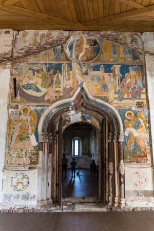 Vologda, Russia - July 27, 2019:  Ferapontov Monastery. Interior details of the Cathedral of the Nativity of the Blessed Virgin with frescoes of Dionysius.のeditorial素材