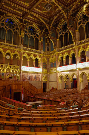 Budapest, Hungary - May 19, 2010:  Interior of Hungarian Parliament Building. Is the seat of the...