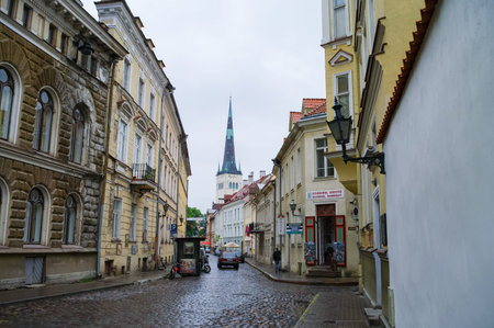 Tallinn, Estonia - March 27, 2010: Narrow street in the old town of Tallinn, Estonia