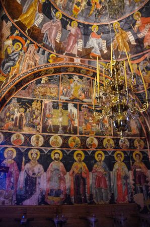 Meteora, Greece - January 6, 2018:Interior of church in Holy Trinity Monastery (Agia Trias) at the complex of Meteora monasteries in Greeceのeditorial素材
