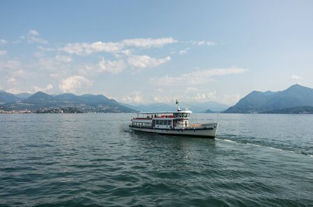 Stresa,Lake Maggiore,Italy - August 30,2018  Ferry boat at lake Maggiore in Piedmont, Italyのeditorial素材