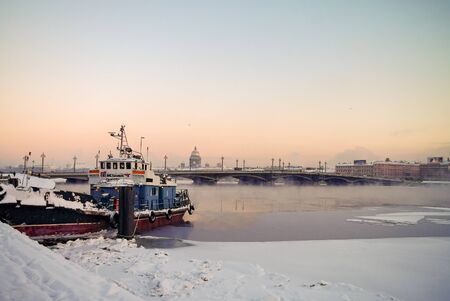 St. Petersburg, Russia - December 1, 2010:  Winter view of the Annunciation (Blagoveschensky) bridge with Saint Isaac's Cathedral, St. Petersburg, Russiaのeditorial素材