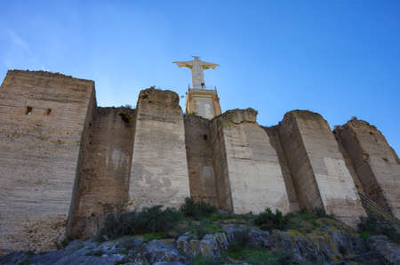 Statue christ. Castillo de Monteagudo, medieval castle, Murcia, Spain.のeditorial素材