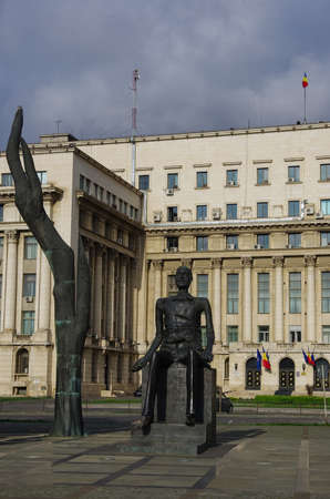 Bucharest, Romania - April 27, 2014:  Statue of Iuliu Maniu in the Revolution Square.のeditorial素材