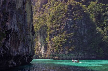 Beautiful limestone and the clear sea Phi Phi Leh south of Thailand, Krabi Province, Thailand, Asiaの写真素材