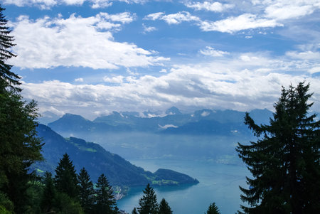 View of Lake Lucerne on the slope from Mount Rigi, Switzerland