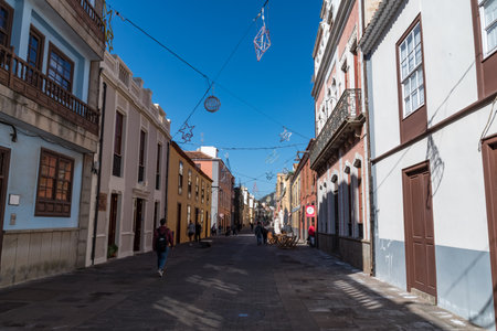 San Cristobal de La Laguna, Spain - January 16, 2020: Pedestrian street in San Cristobal de La Laguna (known as La Laguna), its historical center was declared a World Heritage Site by UNESCO in 1999.のeditorial素材