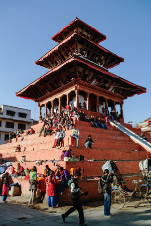 Kathmandu, Nepal-December 28, 2011: View to one of the temples in Durbar Square in Kathmandu
