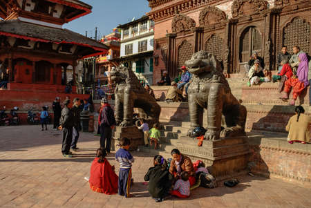 Kathmandu, Nepal-December 28, 2011: View to one of the temples in Durbar Square in Kathmanduのeditorial素材
