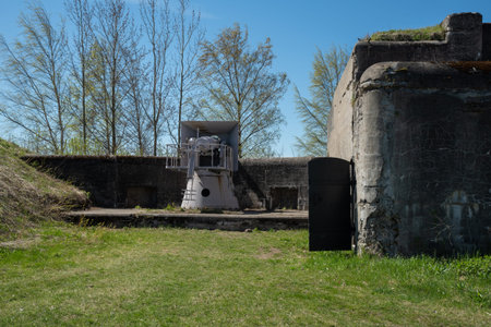 Cannon yard in Demidov battery. Military historical park Patriot in Kronstadt. Russia