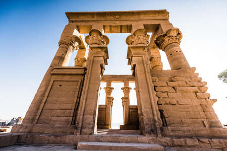 Egypt nil Temple of Isis on Agilkia island, moved from Philae island, Aswan, Egypt. Ancient, historicの写真素材