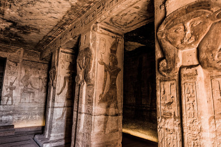 Ancient egyptian hieroglyphs in the temple of Kom Omboの写真素材