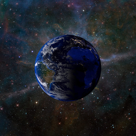 Solar system planet on nebula background.