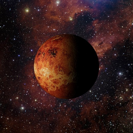 Solar system planet on nebula background 3d rendering. .の写真素材